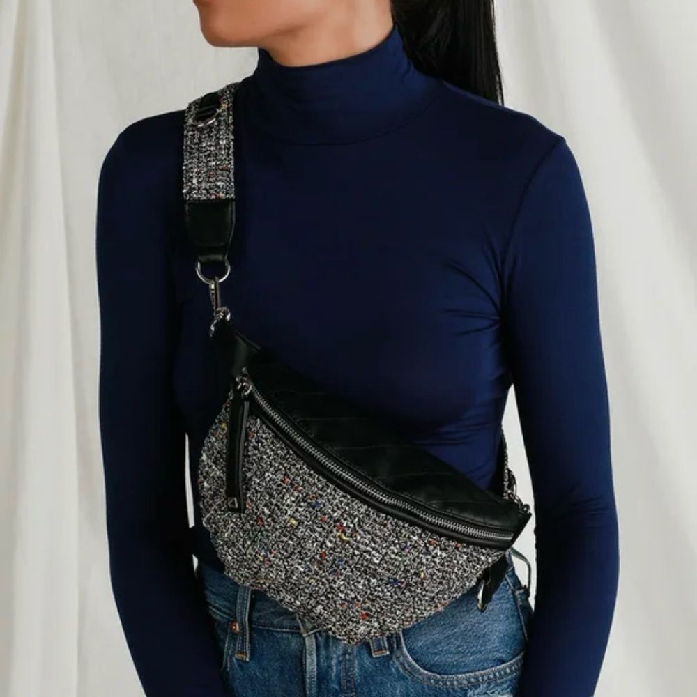Lulu's Multicolor Tweed & Black Faux Leather Crossbody Belt Bag